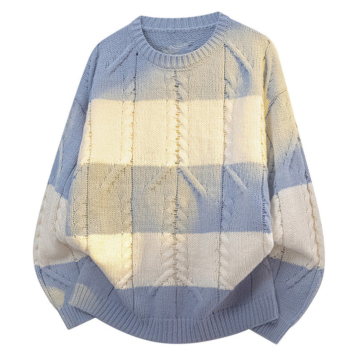 Ladies large knit sweater with relaxed fit and trendy check pattern Lune London