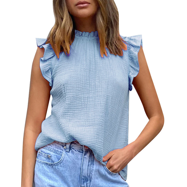 Lightweight blouse for women with ruffle details and high neck Lune London
