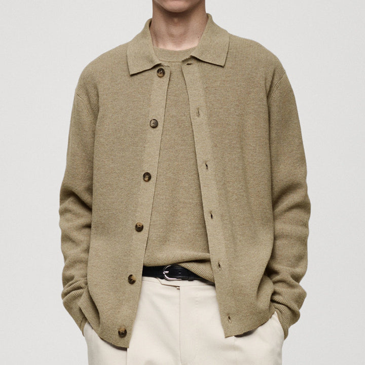 Men's knitted jacket with modern collar and high-quality buttons Lune London