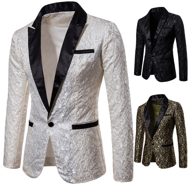 Chic Floral Patterned Festive Jacquard Blazer for Men and Style