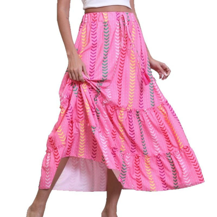 Maxi flared skirt for women with ruffle design and adjustable waist Lune London