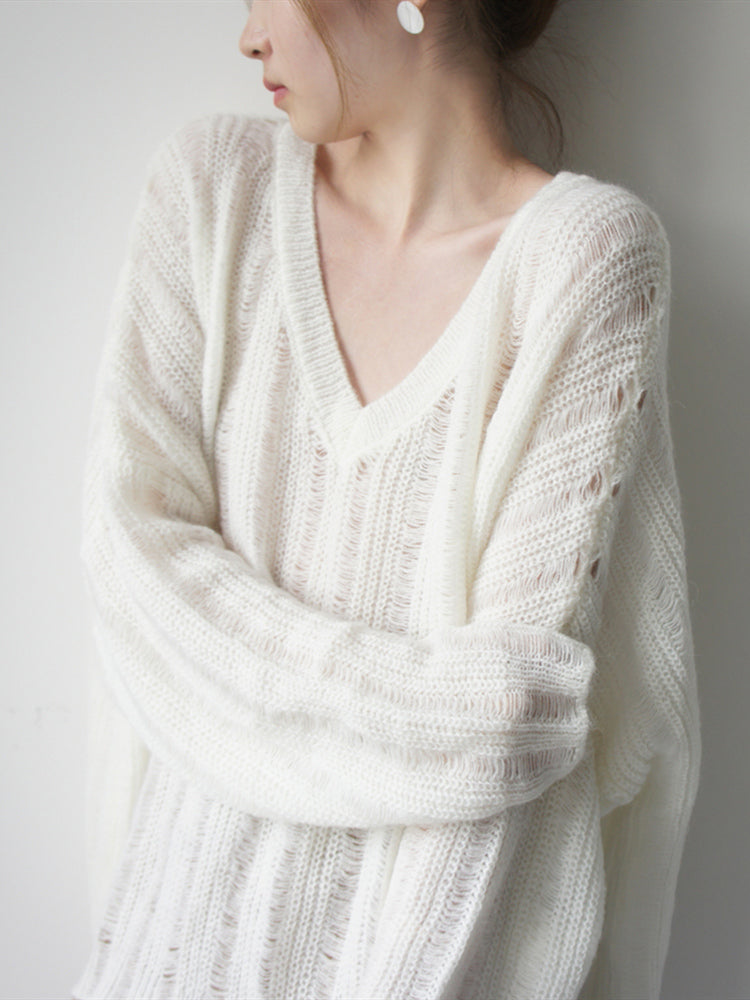 Pull en tricot épais pour femmes avec décolleté en V profond et coupe décontractée Chic & Stil