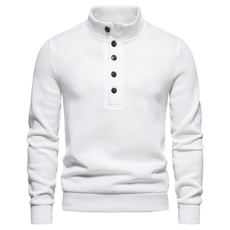 Men's comfortable long sleeve sweater with button placket and high collar Lune London