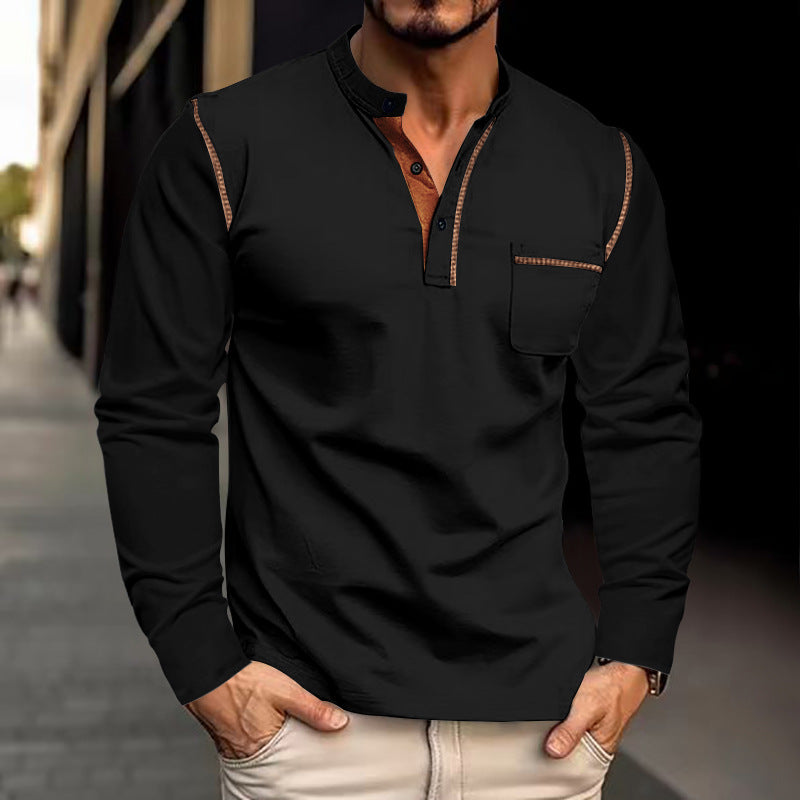 Fashionable long-sleeve shirt for men with contrasting details and a chest pocket Lune London