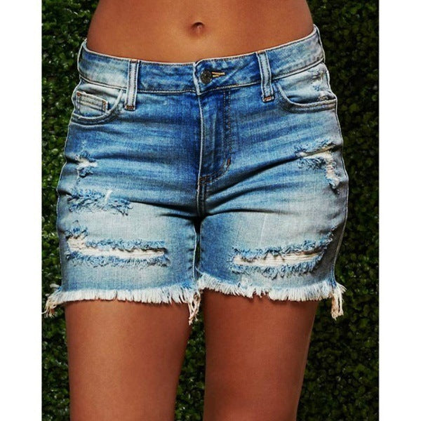 Casual Cut Distressed Denim Shorts for Women Lune London