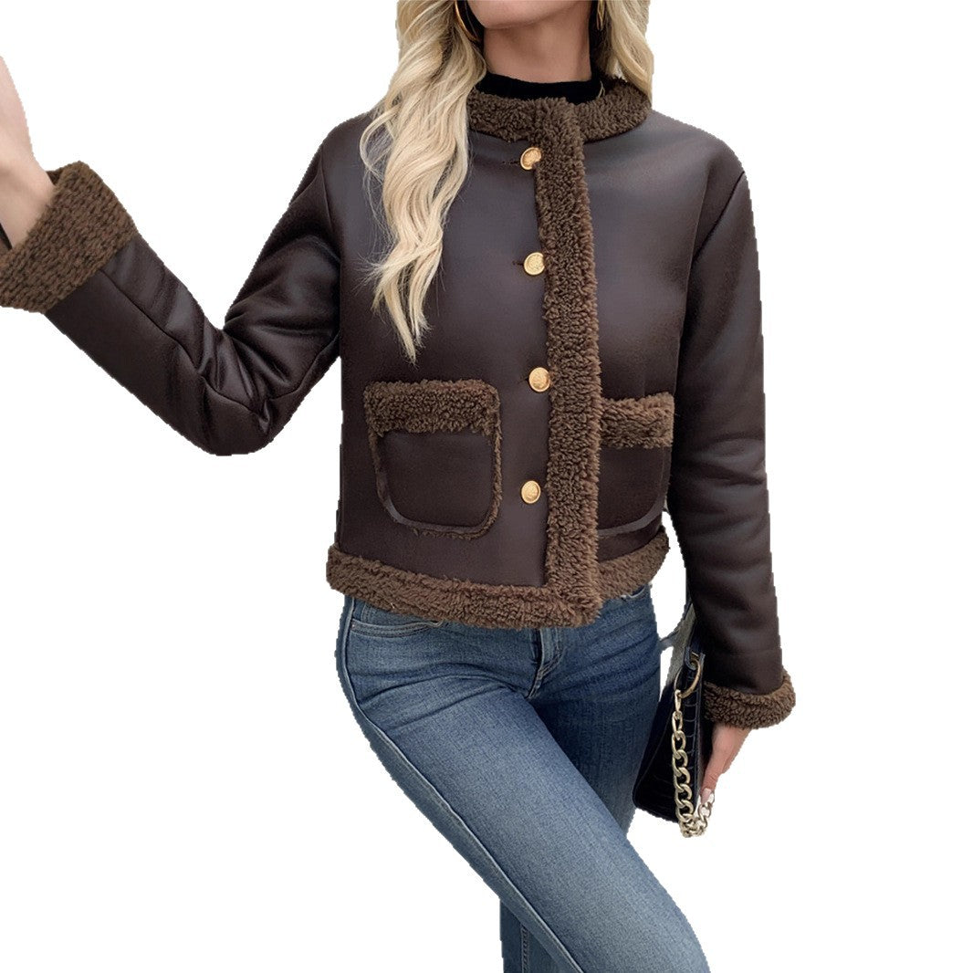 Leisure jacket for women with soft faux fur trims and button closures Lune London