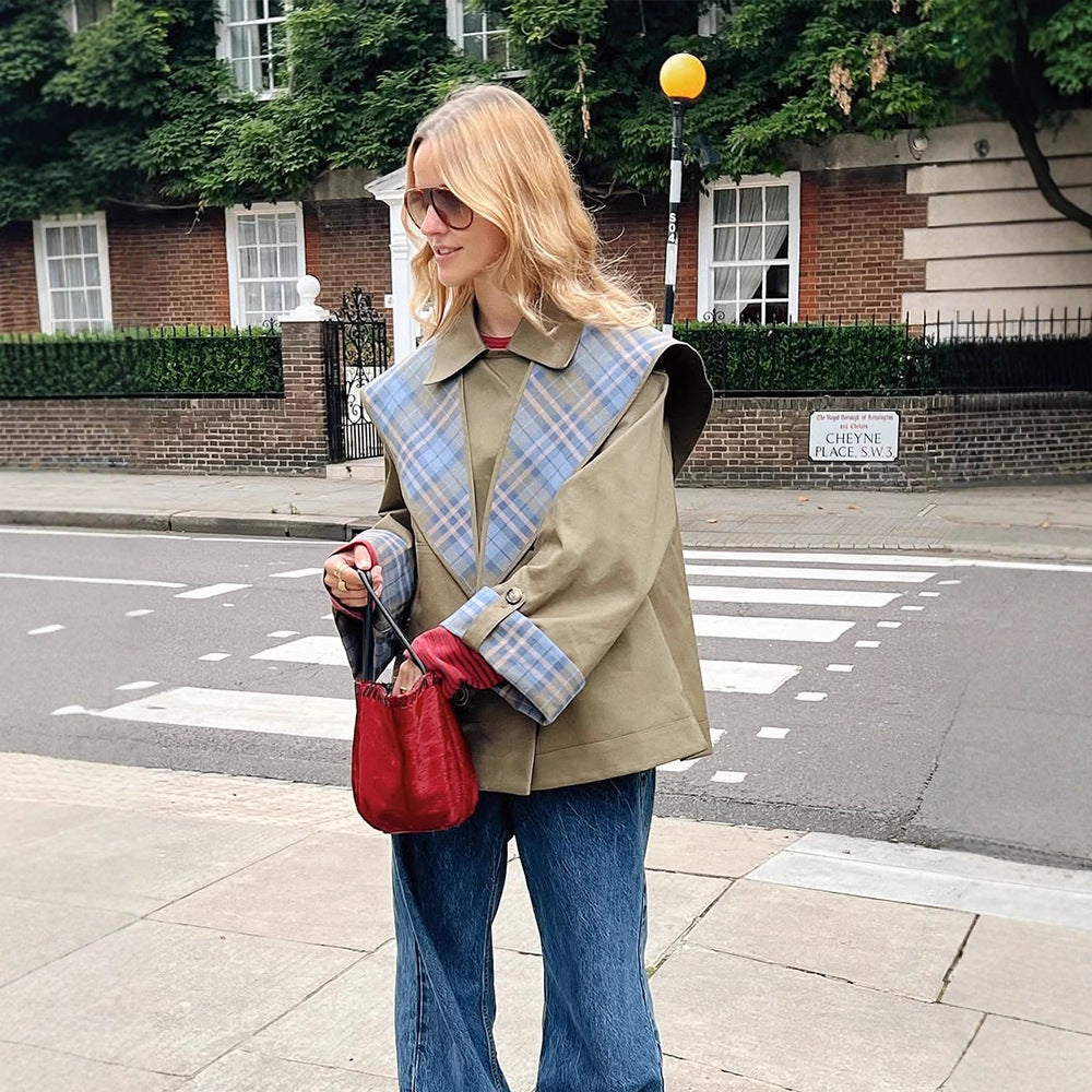 Oversized women's jacket with check collar Lune London