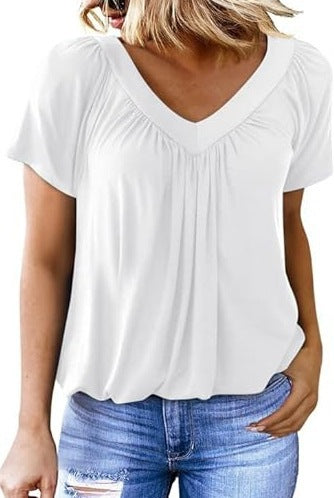 Lune London Women's Pleated V Neck Casual Top