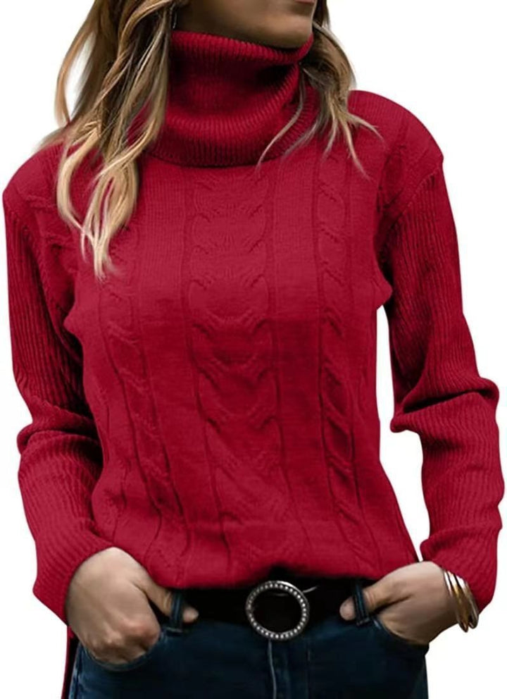 Knit sweater for women with high collar and relief pattern with braids Lune London