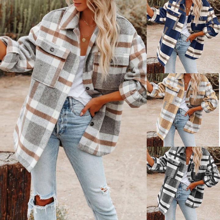 Casual plaid jacket for women with practical pockets and oversized fit Lune London