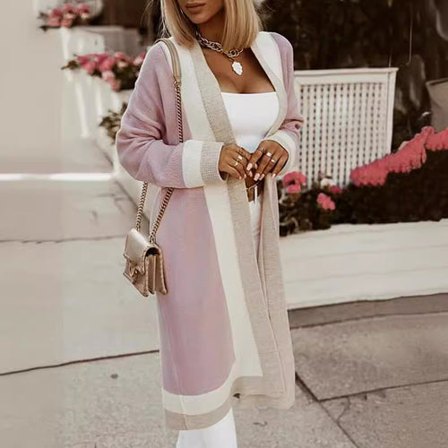 Long knitted jacket for women with a harmonious color contrast and a casual cut Lune London