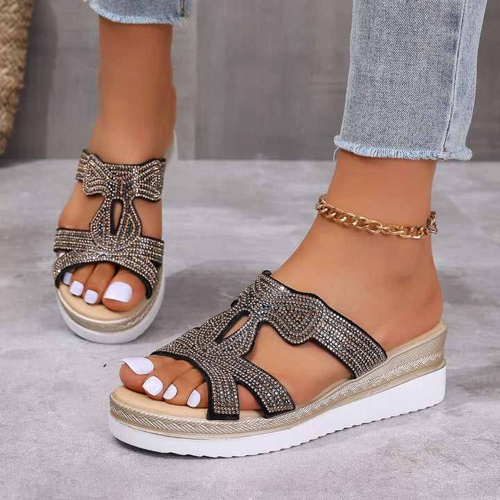 Sparkling platform sandals for women with sparkling rhinestone ornament Lune London