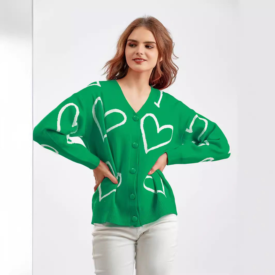 Knitted jacket for women with heart pattern and relaxed fit Lune London