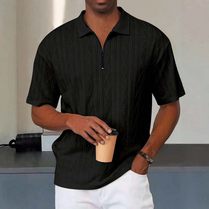 Men's polo with structured zip collar and short sleeves Lune London