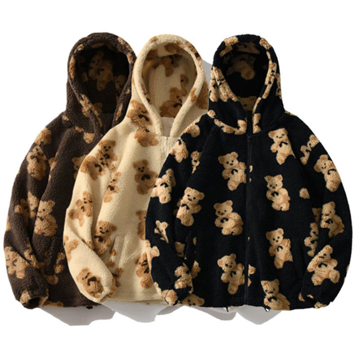 Ladies Cozy Hooded Jacket with Pretty Bear Pattern Lune London