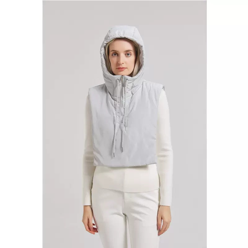 Hooded vest for women with high collar and adjustable hem Lune London