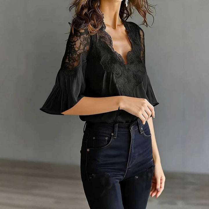 Women's elegant blouse with lace insert and flounce sleeves Lune London
