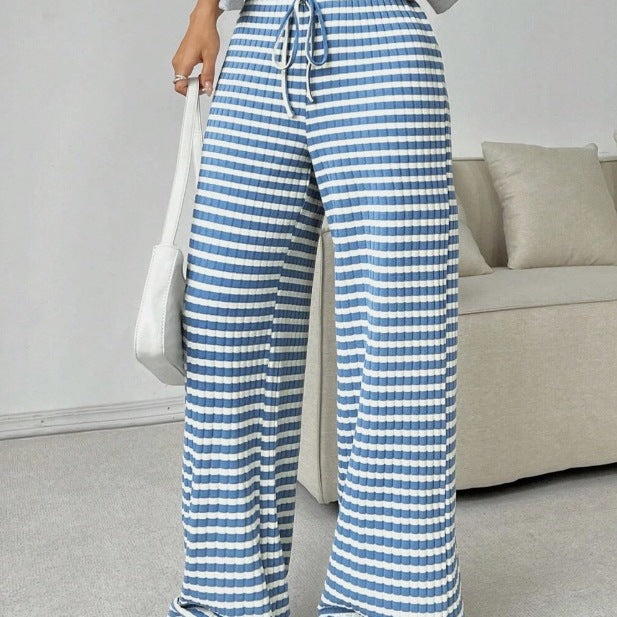 Wide plaid trousers for women with elastic waistband and adjustable drawstring Lune London