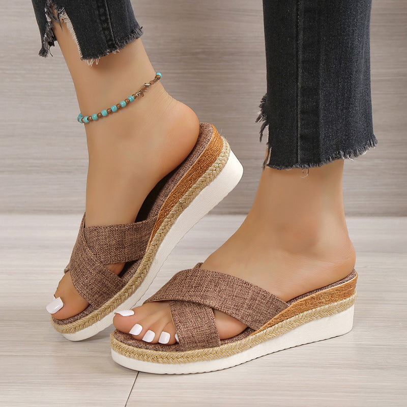 Platform sandals for women with woven sole Lune London