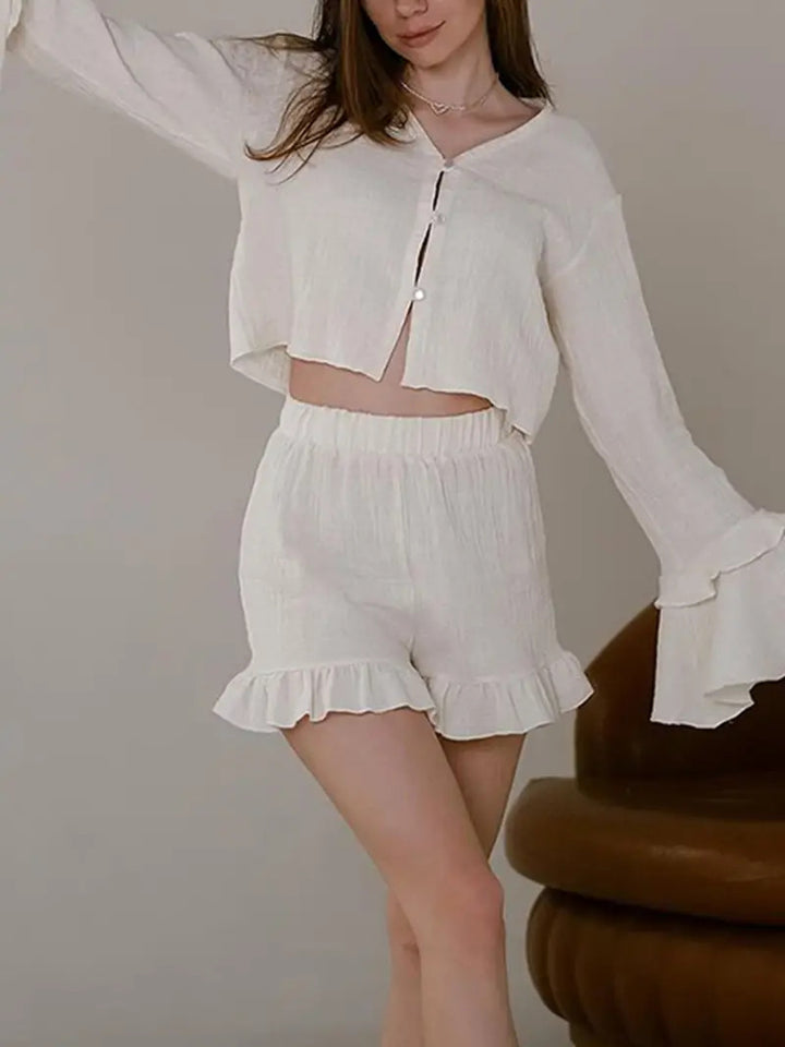 Women's set consisting of a lightweight top and ruffled shorts Lune London