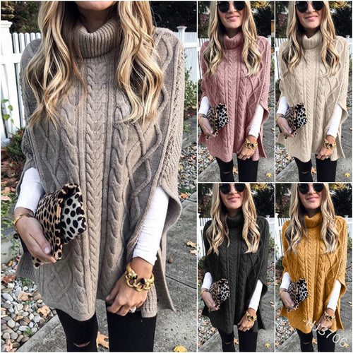 Knitted poncho for women with high collar Lune London