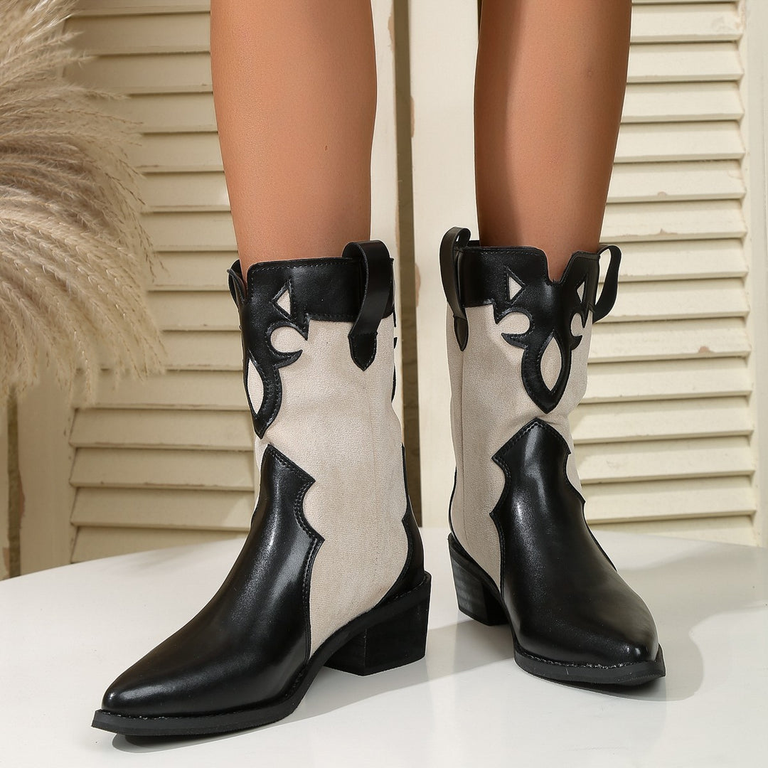 Women's cowboy boots with fashionable accents and a sturdy block heel Lune London