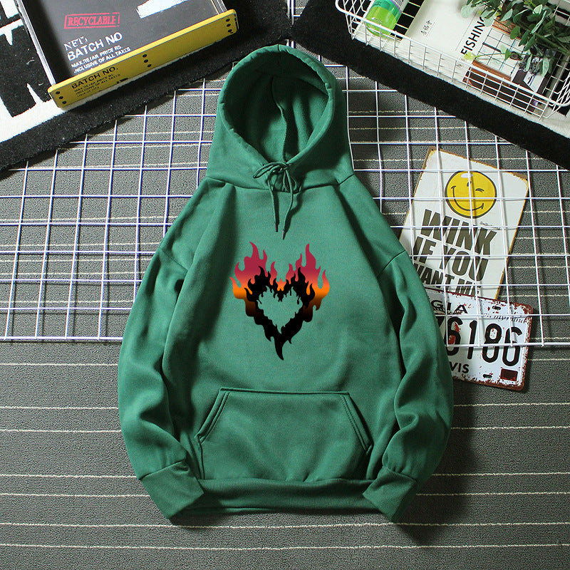 Women's Hoodie with Creative Flame Heart Design Chic & Style