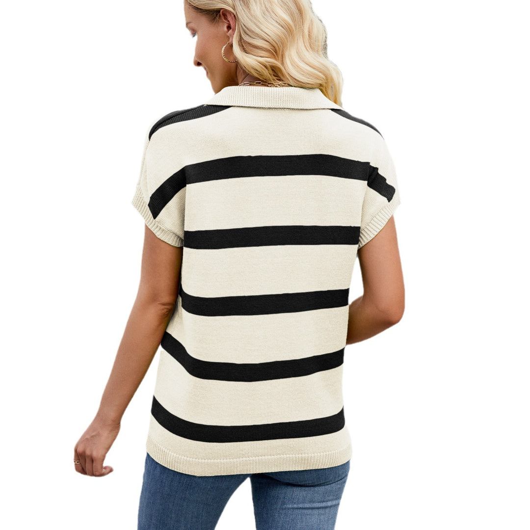 Chic and stylish striped polo top with V neck