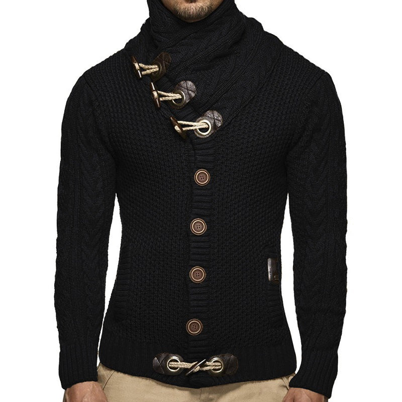 Chunky knit sweater for men with shawl collar and button detail Lune London