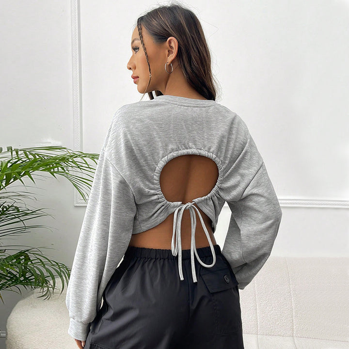 Sweatshirt court décontracté pour femmes avec manches larges et col rond Chic & Stil