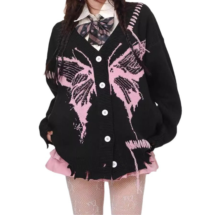 Casual cardigan for women with butterfly pattern and striking details Lune London