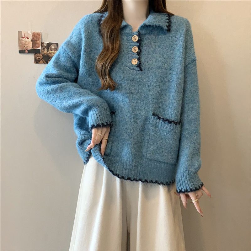 Pull en tricot pour femmes avec col et détails de boutons Chic & Stil