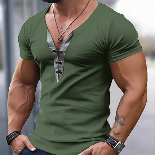 T-shirt tendance pour hommes à col en V avec boutonnière Lune London