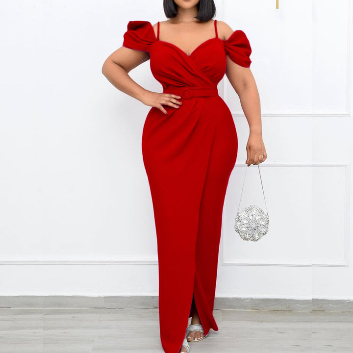 Ladies Elegant Wrap Dress with Voluminous Puff Sleeves and Chic Belt and Style