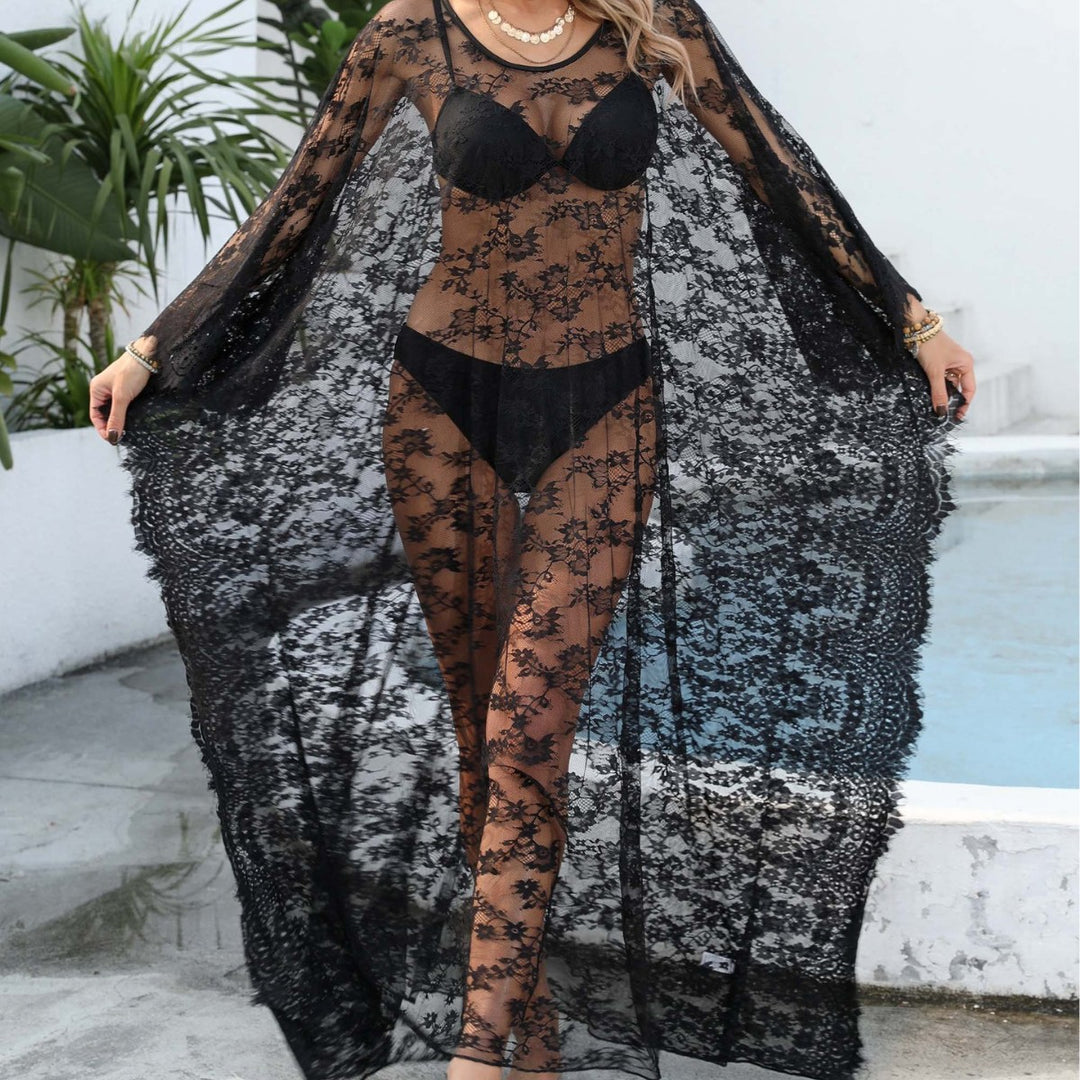 Ladies transparent floral lace beach cover-up Lune London