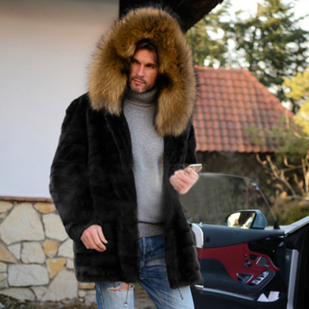 Luxurious faux fur coat for men with voluminous collar and zippered pockets Lune London