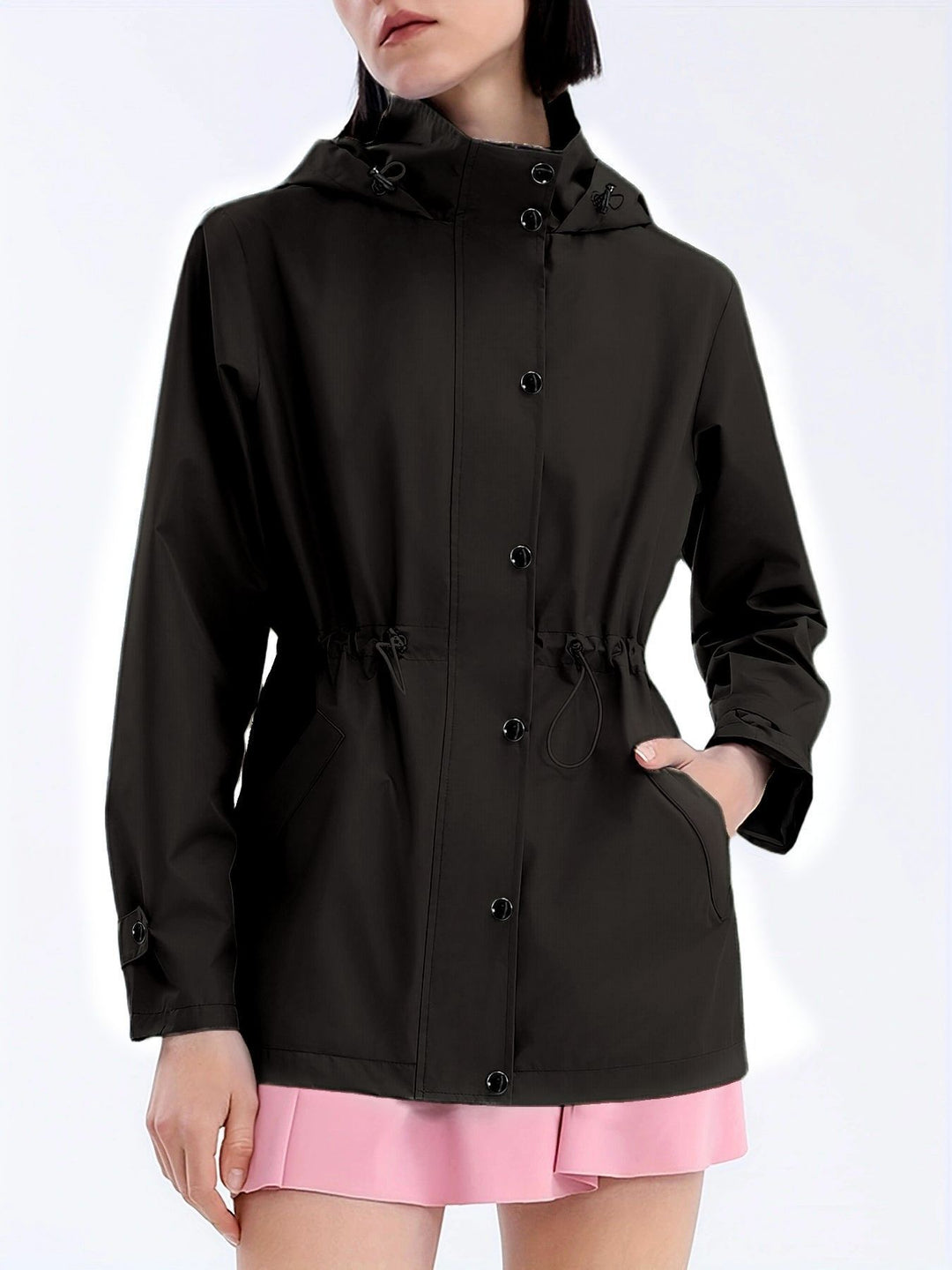 Functional practical jacket for women with adjustable waist and hood Lune London