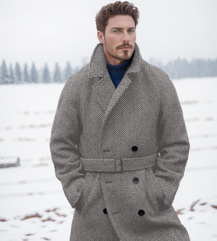 Double-breasted Loden coat for men with belt Lune London