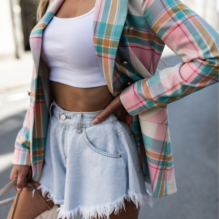 Ladies Elegant Checked Blazer Lune London