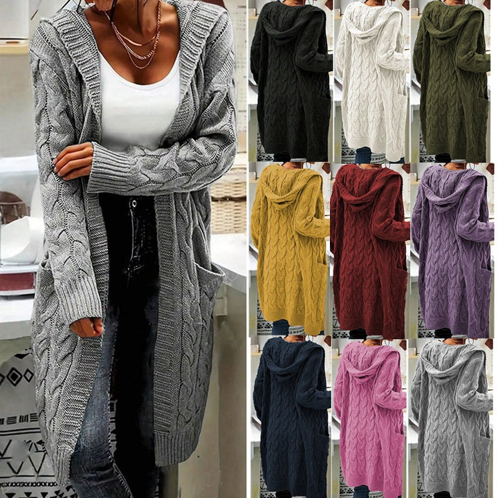 Chunky knit jacket for women with high-quality raised patterns and practical pockets Lune London