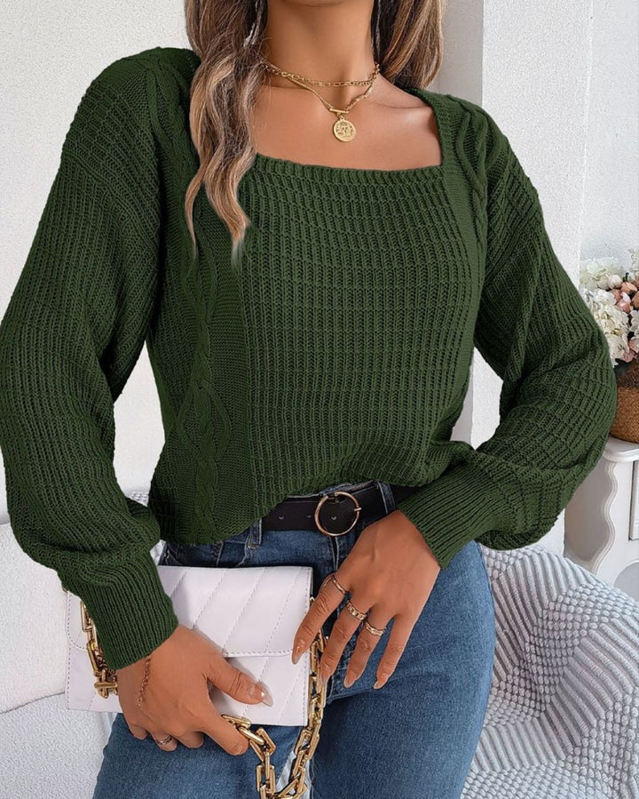 Casual knitted sweater for women with structured surface and romantic braid design Lune London