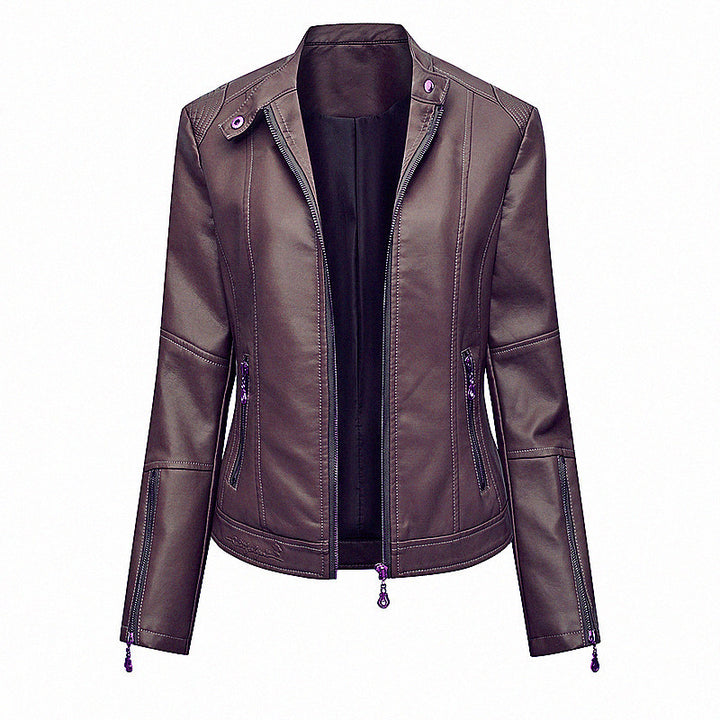 Asymmetrical zipper faux leather jacket for women Lune London