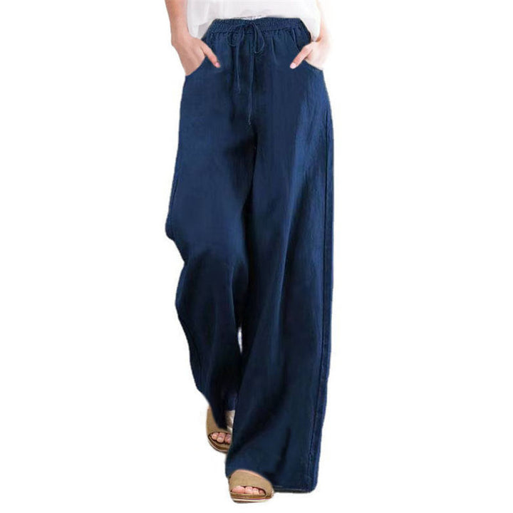 Wide linen pants for women with elastic waistband and side pockets Lune London