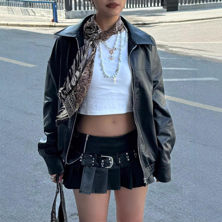 Short leather jacket for women with a stylish cut and practical details Lune London