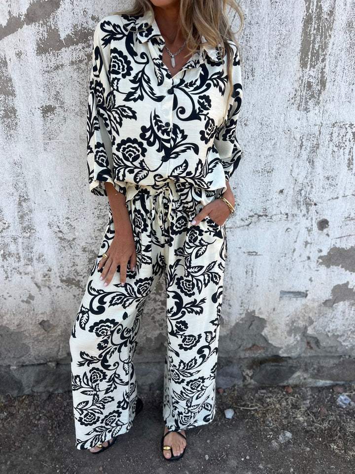 Lune London floral print shirt and wide leg pants set for women
