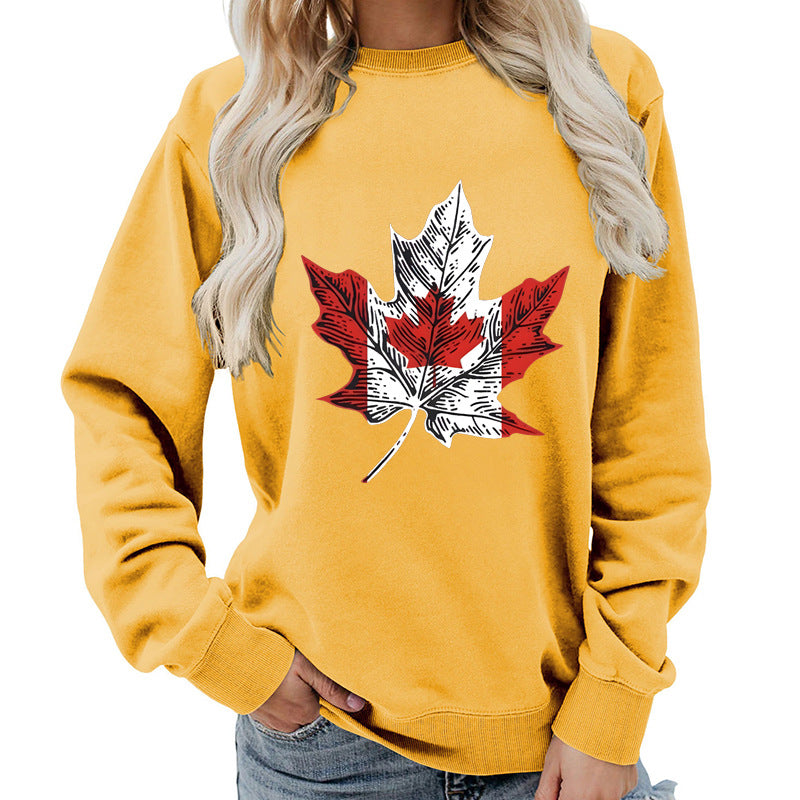 Sweat-shirt pour femmes avec motif créatif de feuille d'érable et coupe confortable Chic & Stil