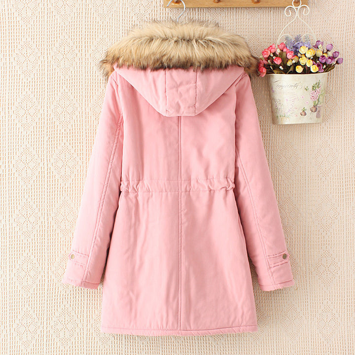 Ladies quilted transition jacket with faux fur collar and practical pockets Lune London