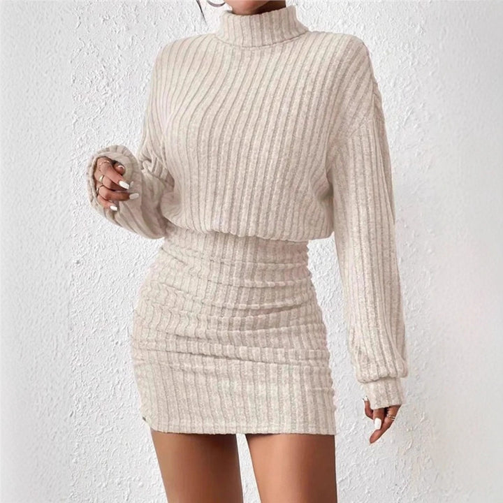 Robe en tricot pour femmes avec col roulé et manches Cut-In Chic & Stil