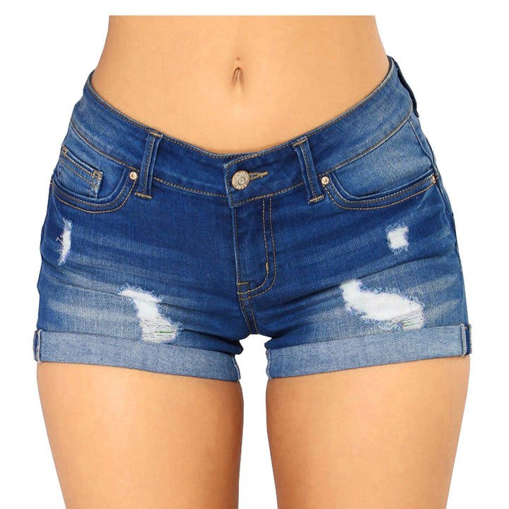 Women's Casual Destroyed Jean Shorts with Rolled Hem Lune London