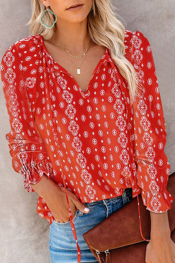 Women's shirt with V-neck and ruffle details Lune London